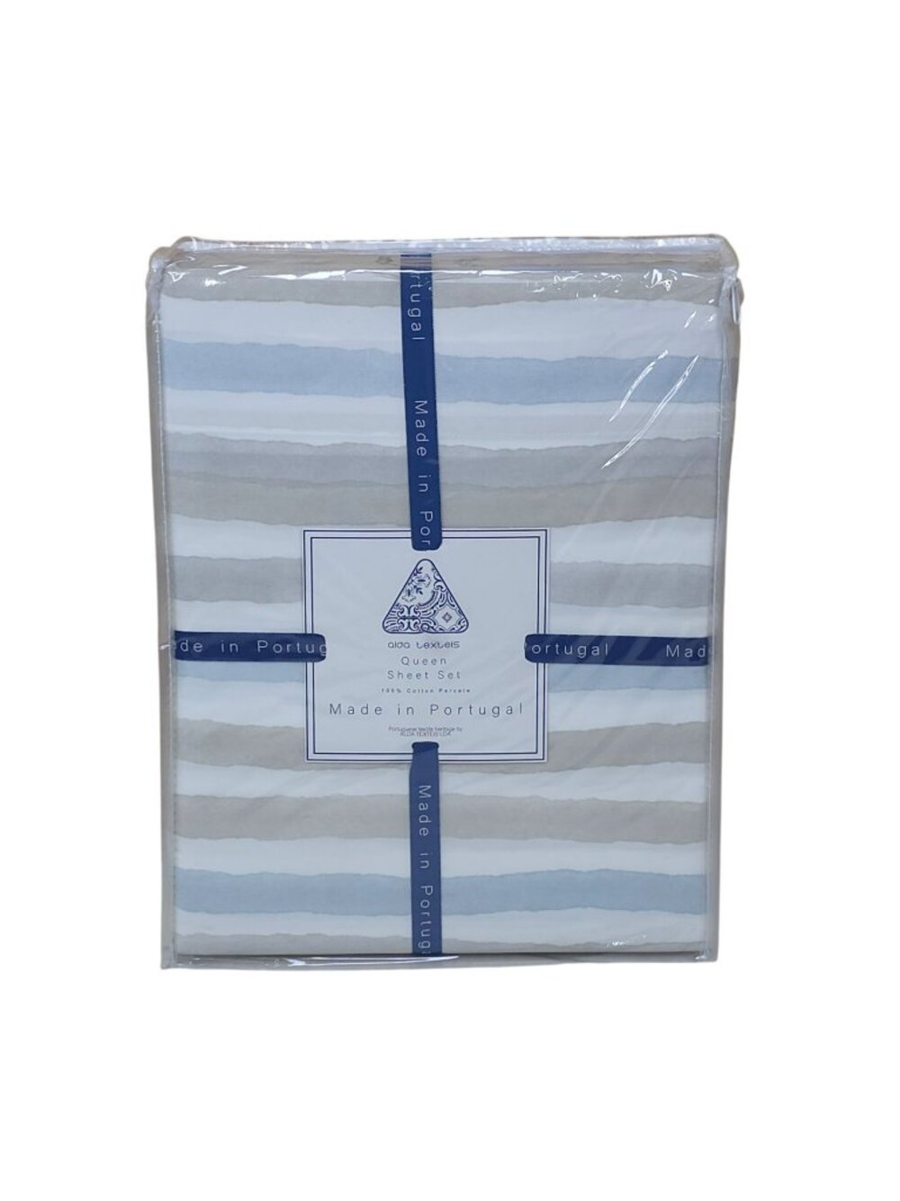 Alda Textéis Queen Sheet Set 100% Cotton Percale Striped Made In Portugal